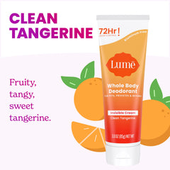 Lume Clean Tangerine cream texture close-up highlighting bright citrus scent and silky finish.