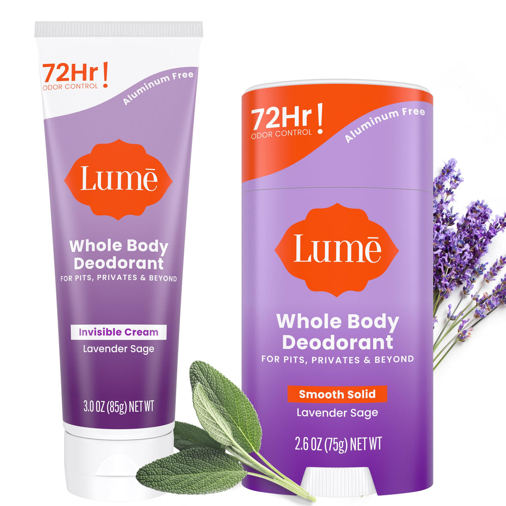 Lume cream tube lavender sage 3oz closeup highlighting all day odor control