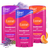 Lume Deodorant Plus Sweat Control smooth solid stick offers long-lasting odor and sweat protection.