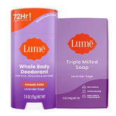 Lume deodorant smooth solid stick Lavender Sage application shows glide and long-lasting odor control