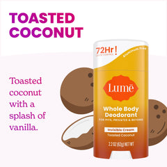 Lume invisible cream stick close-up showing creamy texture for skin-safe application.