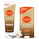 Lume invisible cream tube in Vanilla Bliss provides long-lasting odor control and skin-friendly formula.