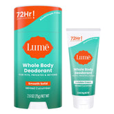 Lume mini tube mint cucumber application shows first-step odor prevention for all-day freshness.