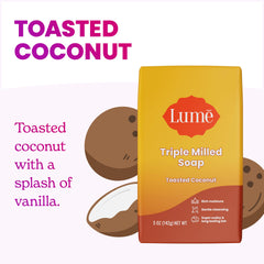 Lume toasted coconut acidified body wash mini for refreshing cleansing.