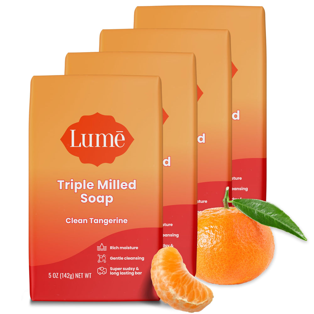 Lume triple-milled bar soap rich moisture close-up showing creamy lather for daily skin care