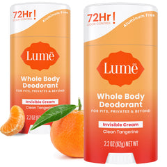 Lume whole body deodorant invisible cream stick pack of two for all-over odor control.
