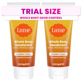 Lume whole-body deodorant mini tube applying toasted coconut for all-day freshness.