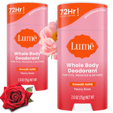 Lume whole body deodorant smooth solid Peony Rose for all-over odor control.