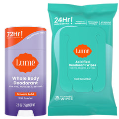 Lume Whole Body Deodorant Smooth Solid Stick provides long-lasting odor control.
