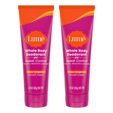 Lume whole body deodorant Clean Tangerine application closeup shows long-lasting odor control potential.