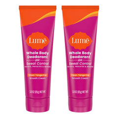Lume whole body deodorant Clean Tangerine application closeup shows long-lasting odor control potential.
