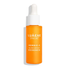 Lumene Nordic-C Valo Glow Boost bottle closeup highlights radiant hydration potential