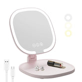 Lumicll rechargeable LED travel makeup mirror in pink with foldable design for on-the-go grooming.