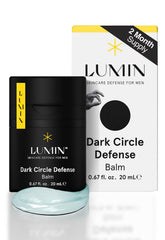 Lumin Dark Circle Defense Balm packaging closeup highlighting premium eye care for daily use and on-the-go freshness
