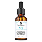 LuminaSkin Vitamin C Serum bottle close-up emphasizing antioxidant protection