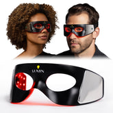 Luminator LED Eye Mask closeup demonstrates red light therapy for smoother under-eye skin.