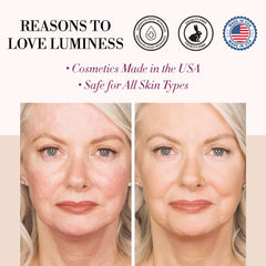 LUMINESS Air Silk bottle pour emphasizes hydrating formula for moisturized skin.