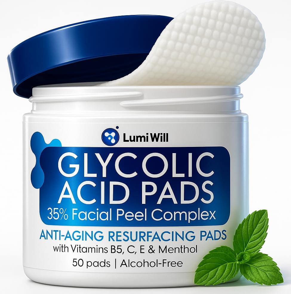 LumiWill glycolic acid pads pack ready for gentle exfoliation and radiant skin