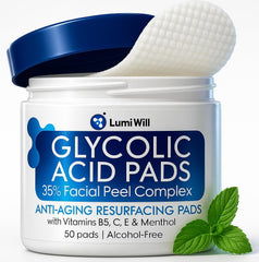 LumiWill glycolic acid pads pack ready for gentle exfoliation and radiant skin