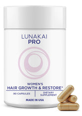 Lunakai PRO hair growth bottle shows daily support for fuller-looking hair.
