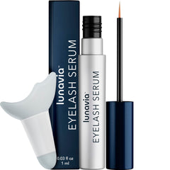 Lunavia Eyelash Serum bottle with pour spout ready for nightly conditioning