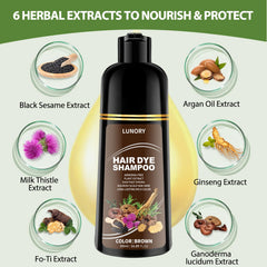Lunory dye shampoo applied on dry hair for simple color care.