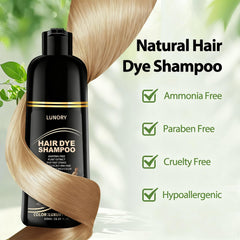 Lunory light blonde hair dye shampoo demonstrates a 20–25 minute wait for even color.