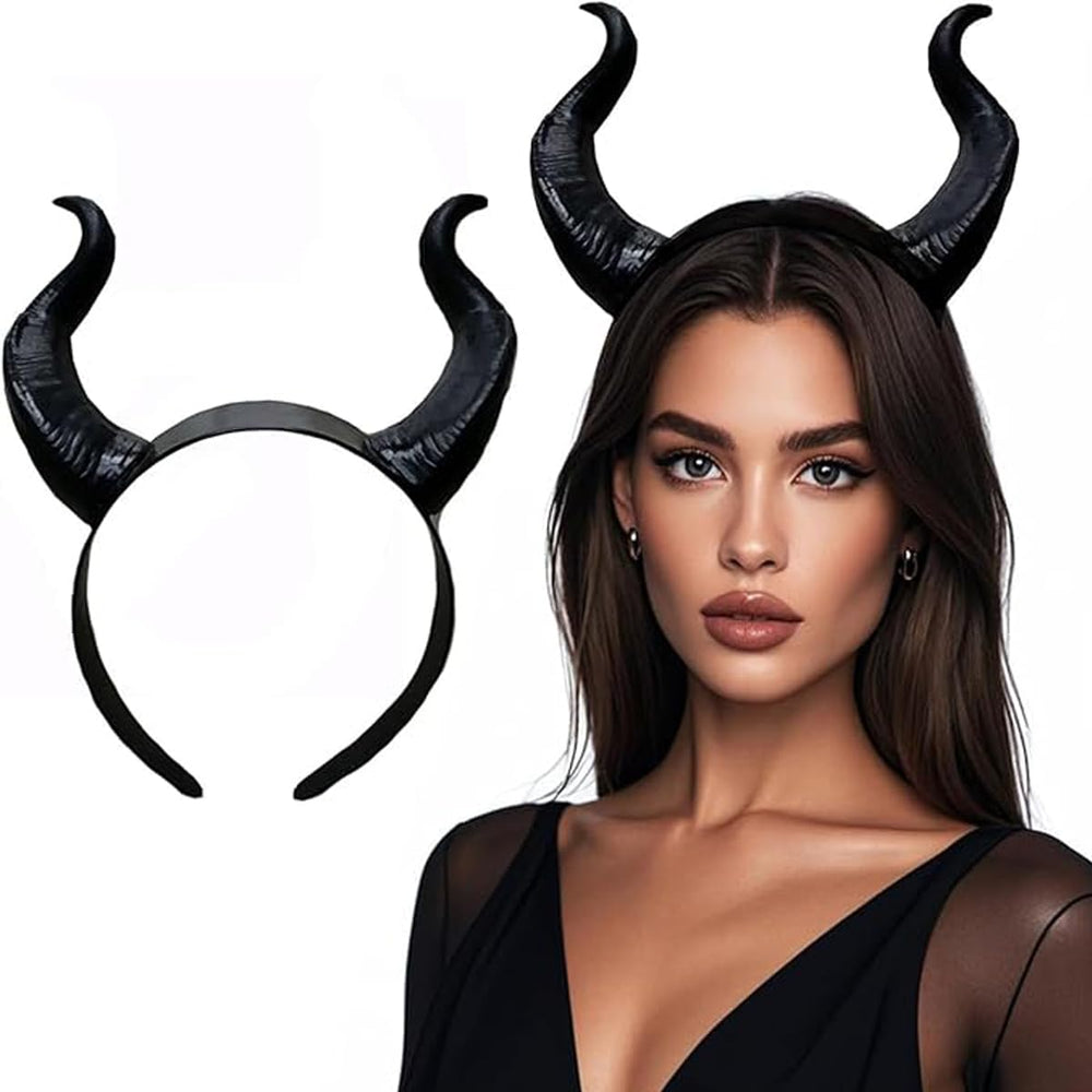 LUNROUG black devil horns headband front view for dramatic Halloween cosplay