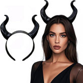 LUNROUG black devil horns headband front view for dramatic Halloween cosplay