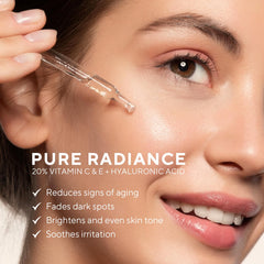 Lupure Vitamin C serum on skin evens tone and brightens.