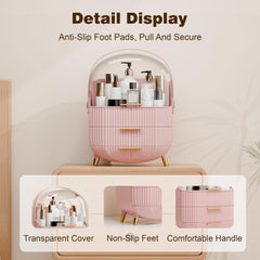 lurcns makeup organizer pink acrylic cover detail highlights protective lid for dust-free cosmetics.