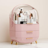lurcns makeup organizer pink front with lid showcases organized vanity storage for easy access.