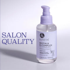 Luseta Biotin B-Complex Hair Oil ingredient close-up featuring biotin and caffeine