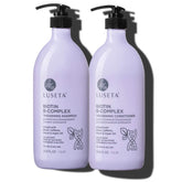 Luseta Biotin B-Complex Shampoo bottle pours rich lather for fuller-looking hair.