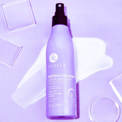 Luseta Biotin Leave-In Conditioner spray-application on hair demonstrates easy detangling.