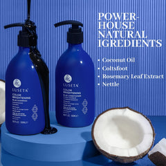 Luseta Blue Conditioner tube applying to hair for smoothness and color protection.