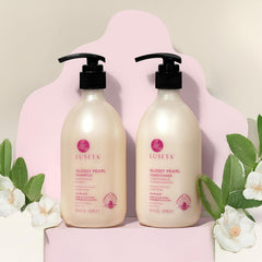 Luseta Glossy Pearl conditioner bottle highlights deep conditioning for manageable, shiny strands