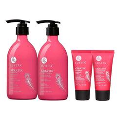 Luseta Keratin Shampoo bottle—smoothing formula for color-treated hair and shine