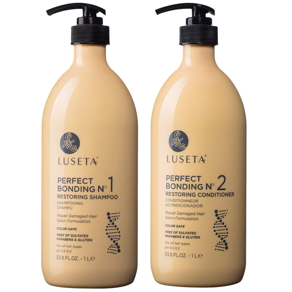 Luseta Perfect Bonding Restoring Shampoo bottle for bond strengthening across all hair types.