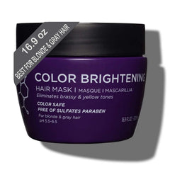 Luseta Purple Hair Mask bottle closeup showing color-brightening care for blond and gray hair