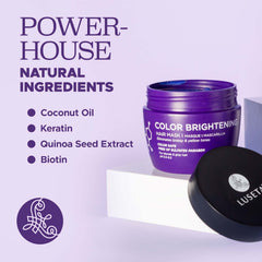 Luseta Purple Hair Mask on gray hair demonstrating smoothing and tone maintenance
