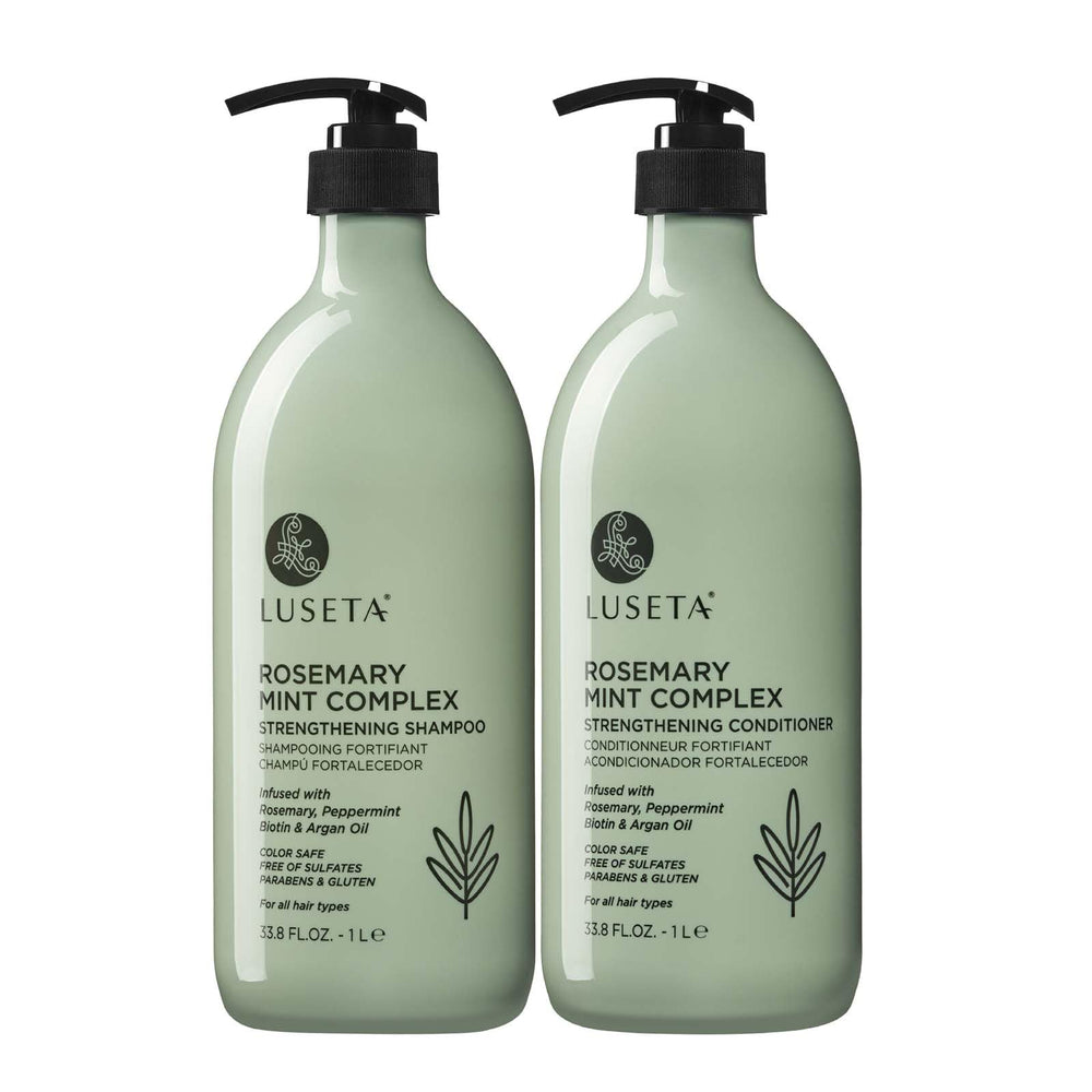 Luseta Rosemary Mint Strengthening Shampoo bottle shows hydrating formula for smoother hair