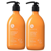 Luseta turmeric-collagen shampoo bottle highlights thickening formula for fuller hair.