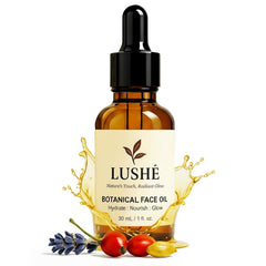 LusheCare Vitamin E Face Oil bottle close-up for daily hydration.