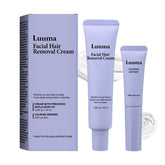 Luuma facial hair removal cream application close-up for quick, painless use.