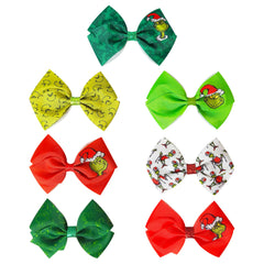 Luv Her Grinch bows side angle shows vibrant colors and secure clip grip.