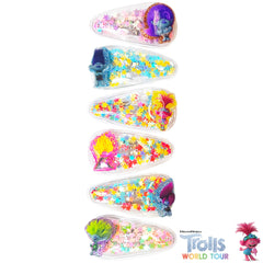 Luv Her confetti Trolls charms closeup showing soft-grip clips for gentle hold.