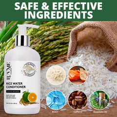 Luv Me Care rice water ingredients show plant-based extracts and vegan formula.