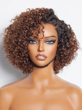 LUVME HAIR 8inch kinky curly ombre brown bob wig, front view showing natural volume