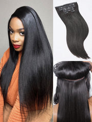 LUVME Yaki Straight clip-in extensions 16-inch natural black for seamless blend.
